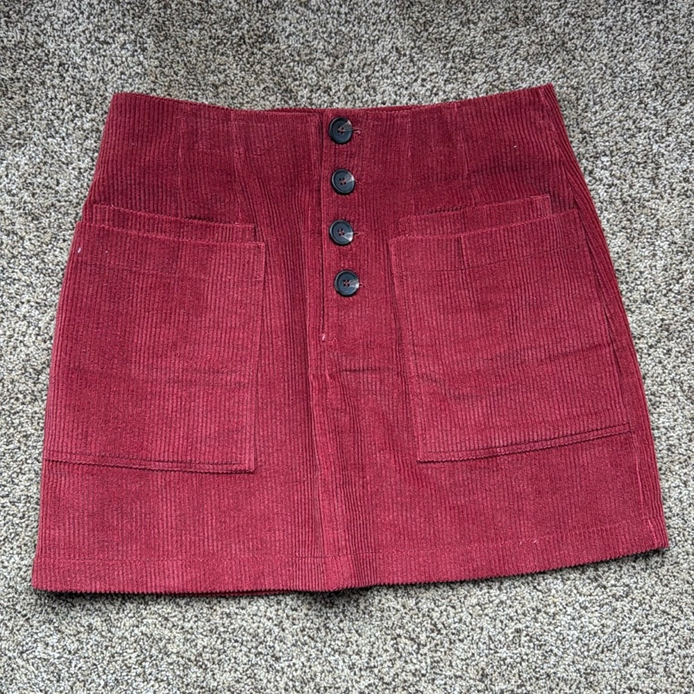 Reddish Orange Altar’d State 4 Button Corduroy Skirt M